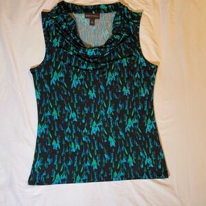 Dana Buchman Blue and Green Sleeveless Fitted Ruffled Blouse